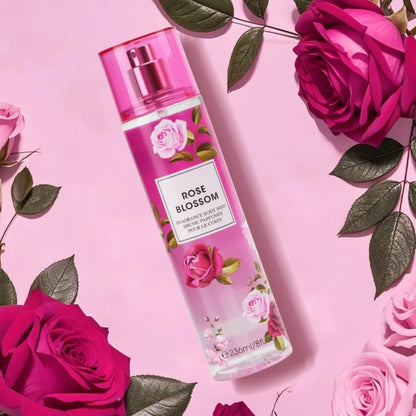 Rose Blossom Women’s Fragrance Body Mist offers a soft and refreshing floral scent.