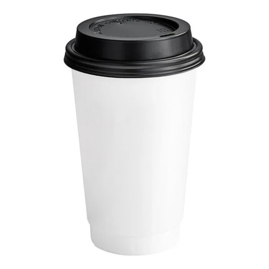 10oz White Poly Paper Hot Cups with Black Lids