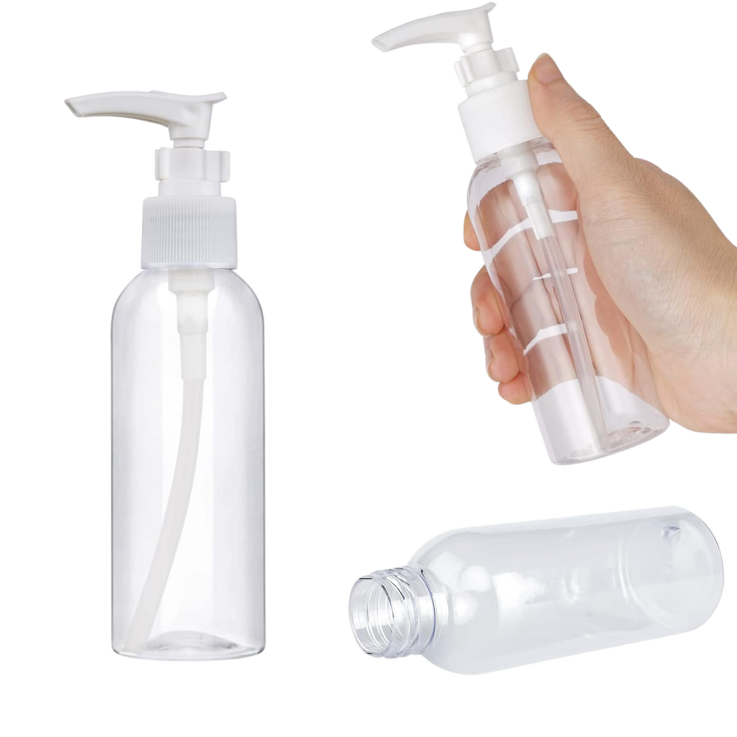 99¢ - Travel Pump Bottle with Lock – 2oz / 60ml Clear Plastic Refillable Lotion Dispenser for Toiletries and Liquids: 1CT