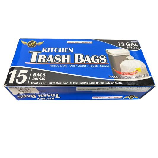 99¢-13 Gal 49.2L Kitchen Trash Bags – 15 Bags | Heavy Duty, Odor Shield, Strong & Durable