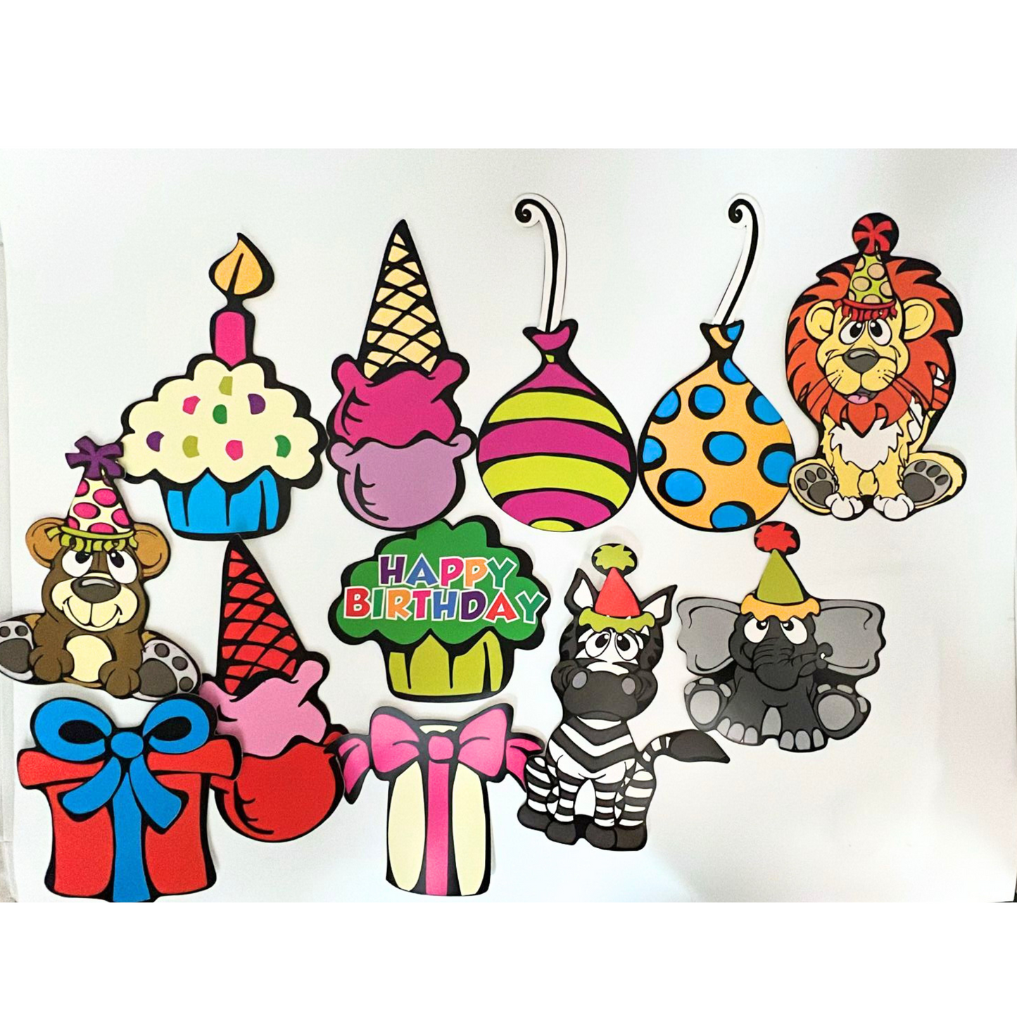 99¢-12 Pcs Birthday Cutouts – Non-Toxic and Colorful Decorations