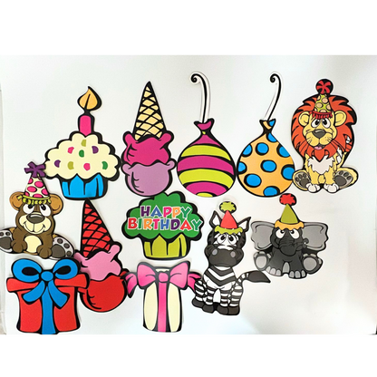 99¢-12 Pcs Birthday Cutouts – Non-Toxic and Colorful Decorations