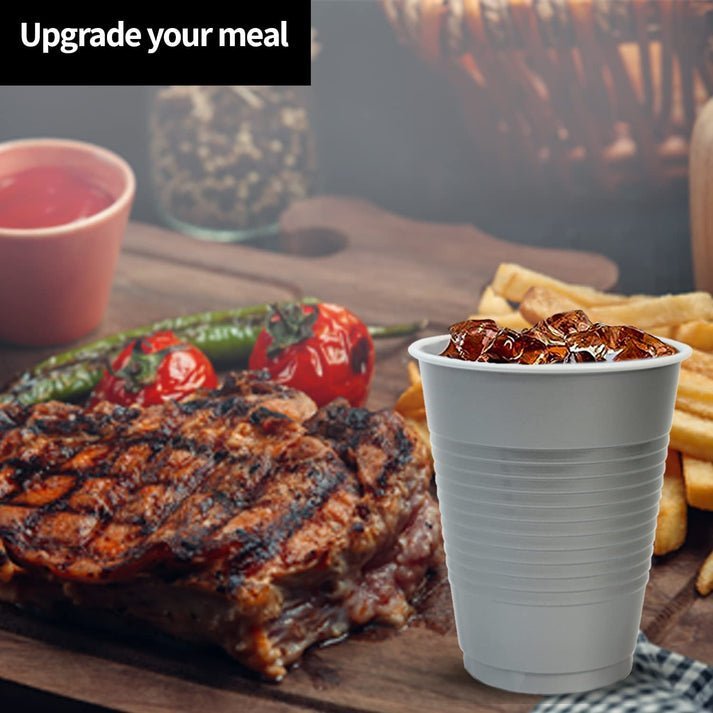 Disposable 18oz Silver Plastic Cups: 4 Pack Kitchen Catalog,Dispoable Cups lifestyle use image