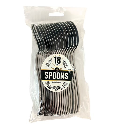 99¢- Silver Plastic Spoons – 18 Count