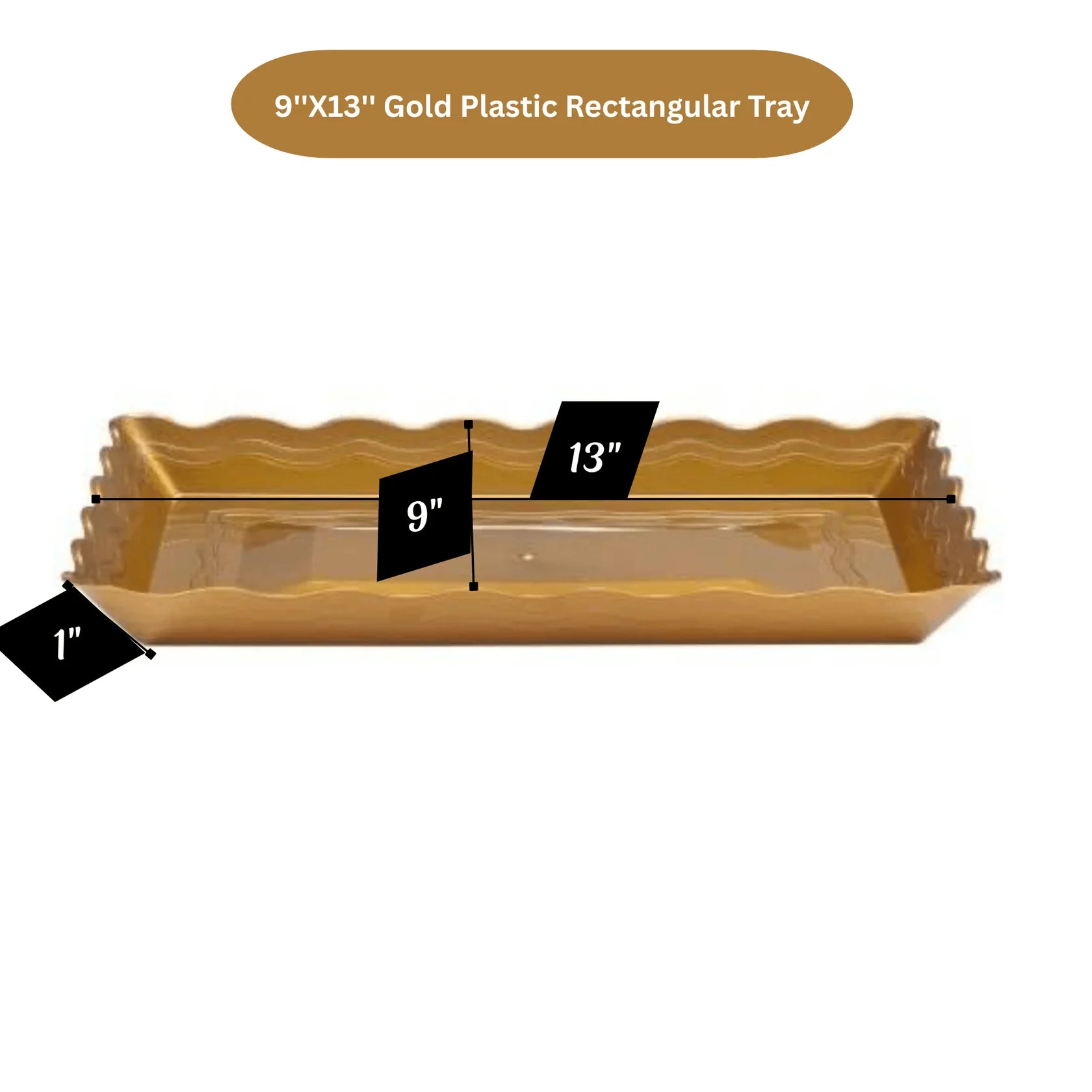 9''X13'' Gold Rectangular Tray Plastic Kitchen Catalog, Disposable Plates product detail image
