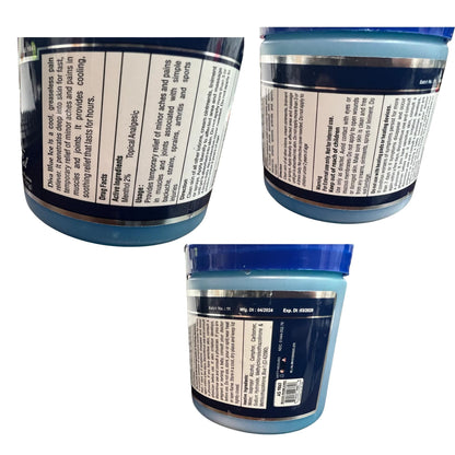 Three views of a jar with a label on a white background