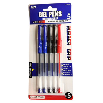 99¢ Elite Series –Gel Pens with Rubber Grips-Multi color:5CT
