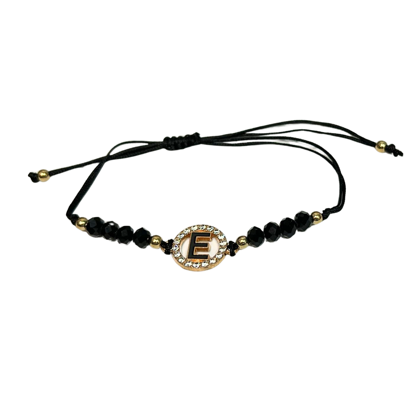 99¢- Beaded Black Bracelet with Gold Rhinestone Alphabet Letters – Unisex Adjustable Jewelry: 1CT
