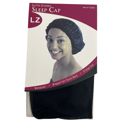 X-Large Satin Jumbo Sleep Cap in Black: 1CT