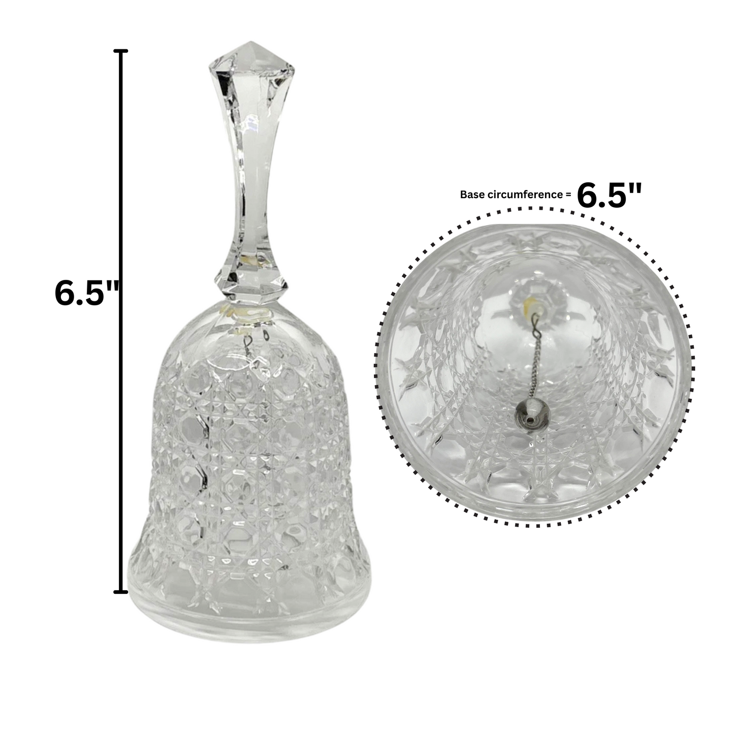 99¢- Handheld Glass Bell – Elegant Decorative Bell for Signaling, Ceremonies, or Décor: 1CT