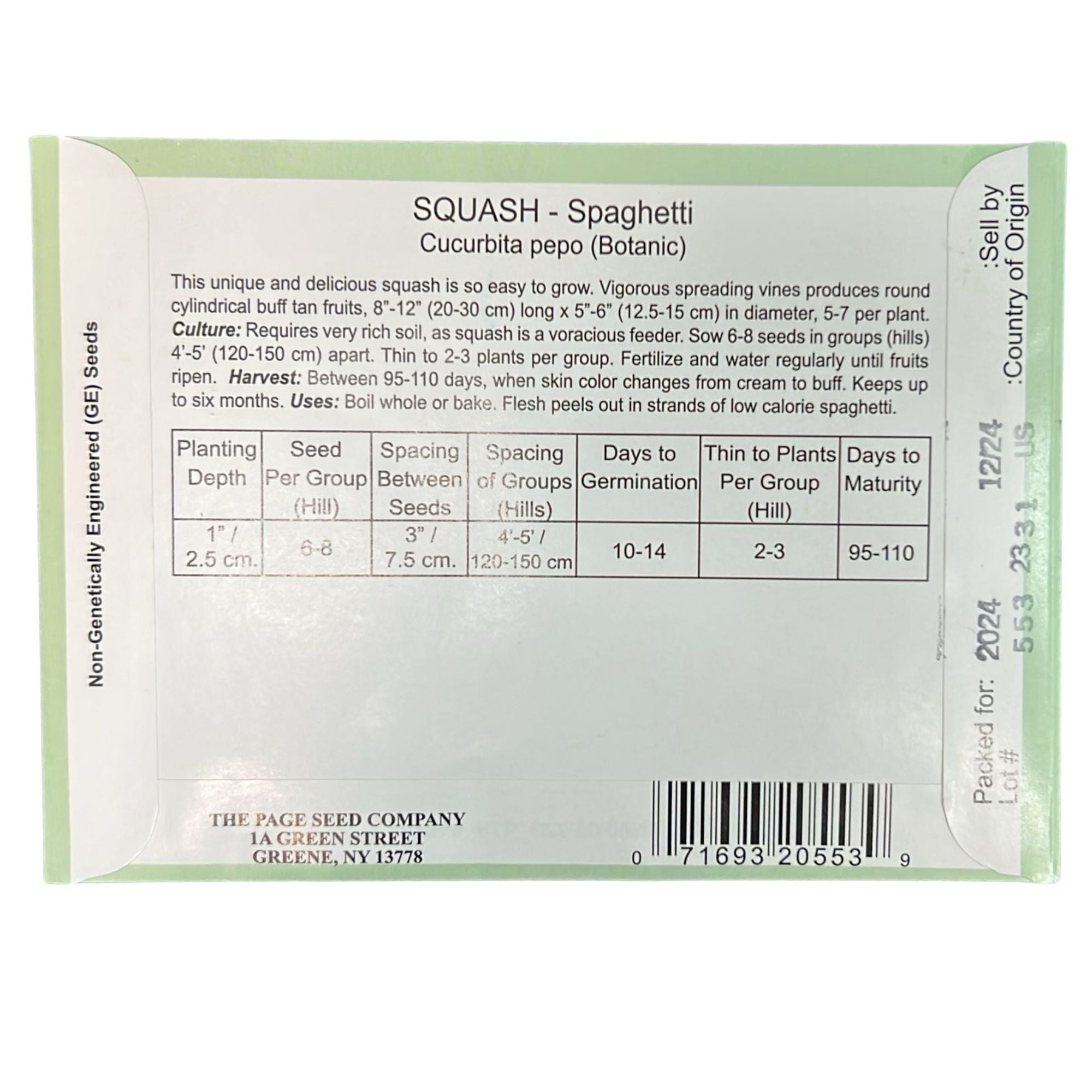 Valley Greene 1G Squash Spaghetti Seeds:2 Pack product detail image