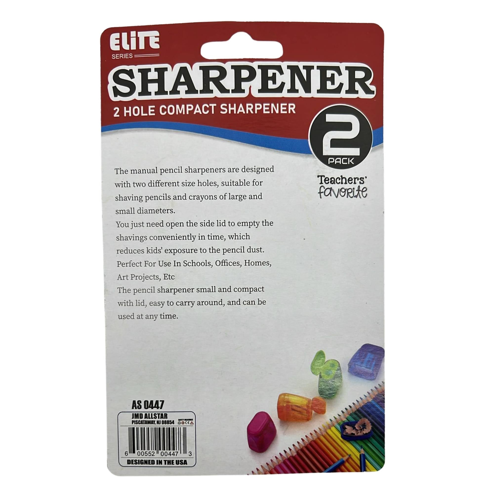 2 Hole Compact Dual Size Pencil Sharpeners: 2 Pack product detail image