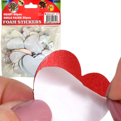 99¢-60 Pcs Glitter Foam Heart Stickers – Multicolor, 3 Sizes – Self-Adhesive for Crafts, Cards, Scrapbooks & DIY Projects