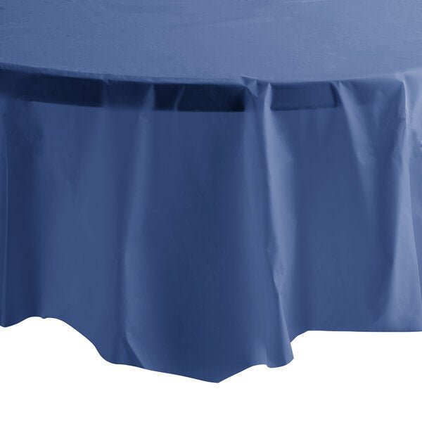 84'' Blue Round TableCloth Plastic Disposable Tablecovers Tablecloths Round size and feature image