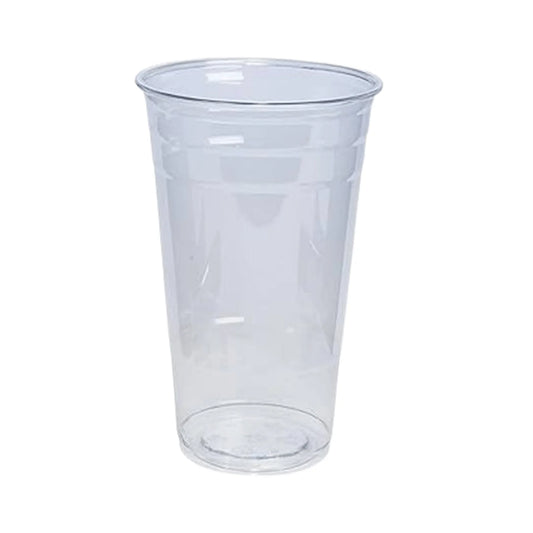 Clear plastic cup on a white background