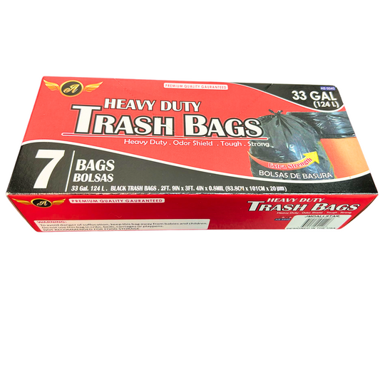 99¢- 7 Bags of 33 Gal / 124 L Heavy Duty Trash Bags | Puncture-Resistant, Leak-Proof Garbage Bags