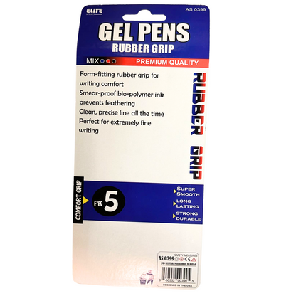 99¢ Elite Series –Gel Pens with Rubber Grips-Multi color:5CT