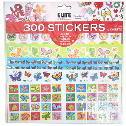 300 Assorted Small Stickers – 5 Sheets – Fun Designs for Party Favors, Teachers, Collectors, and Crafting