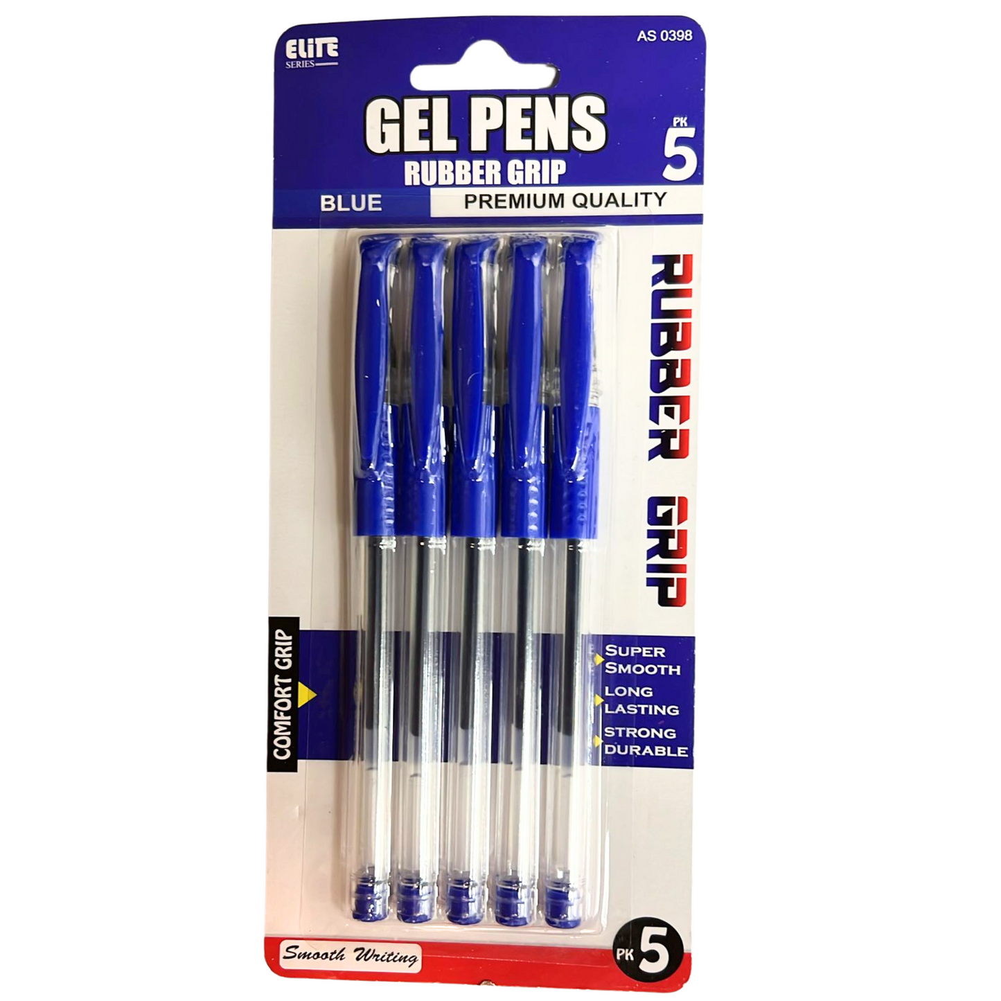 99¢ Elite Series –Gel Pens with Rubber Grips-Blue:5CT