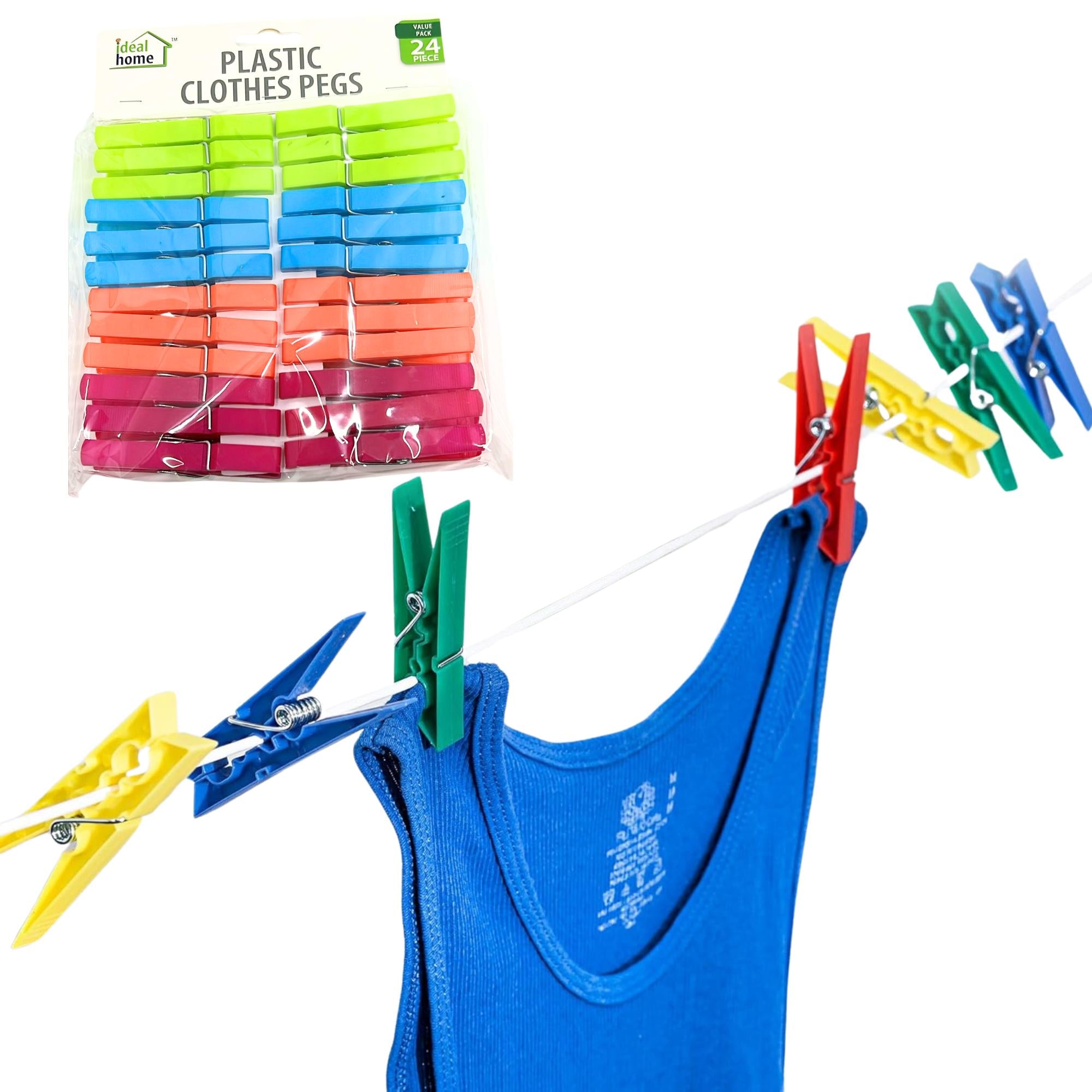 4 Color Waterproof Plastic Clothes Pegs: 24 Pack Clothespins Laundry size and feature image