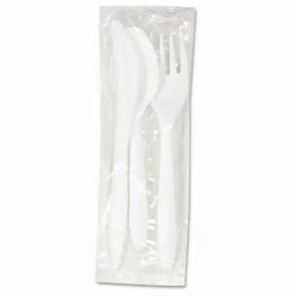 Clear plastic bag with a white object inside on a white background