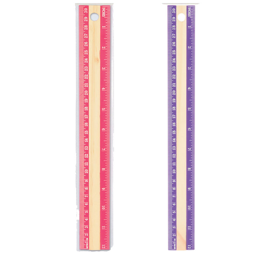 12 Inch / 30 cm Wooden Ruler with Colored Border: 1CT