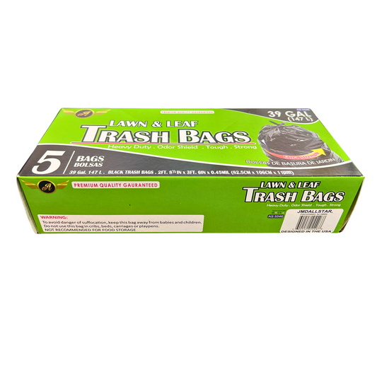 99¢-39 Gal Lawn & Leaf Trash Bags – 5 Bags Black | Heavy-Duty Yard Waste Bags for Lawn and Garden Cleanup