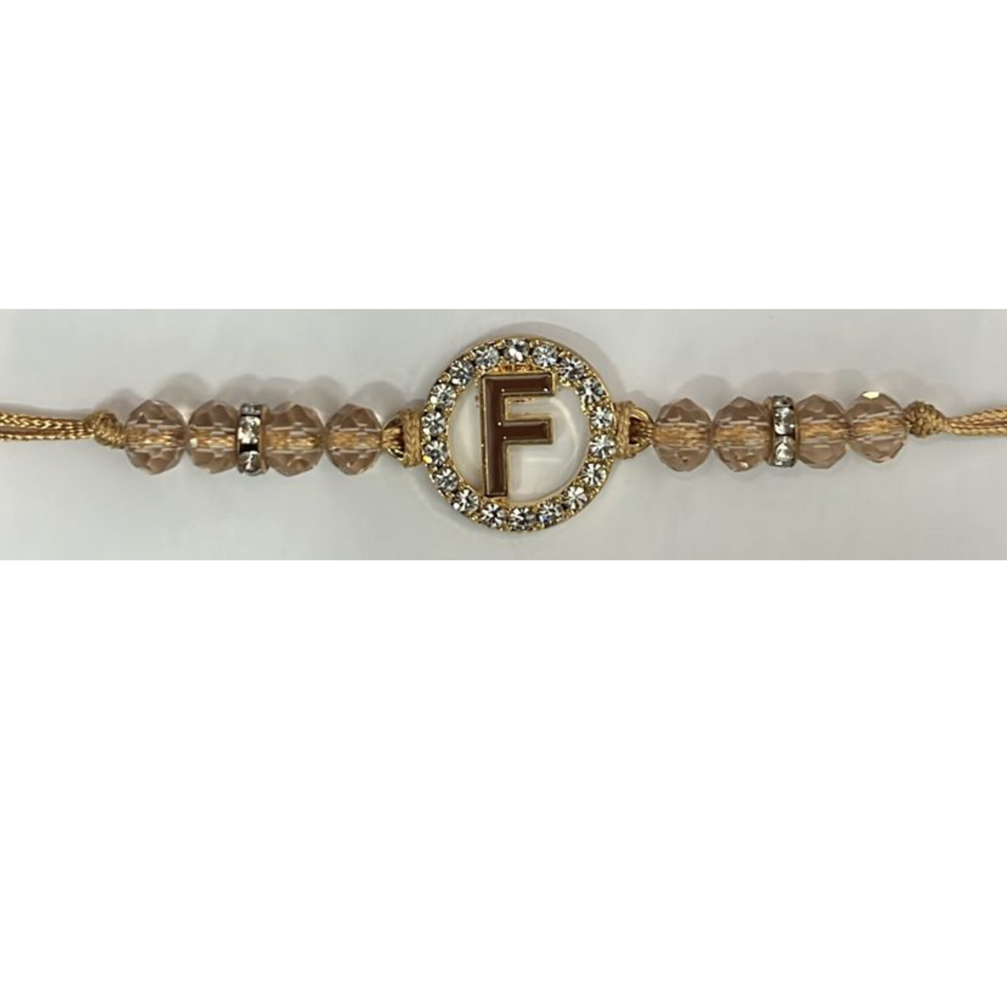 99¢- Beaded Colored Bracelet with Gold Rhinestone Alphabet Letters – Unisex Adjustable Jewelry: 1CT