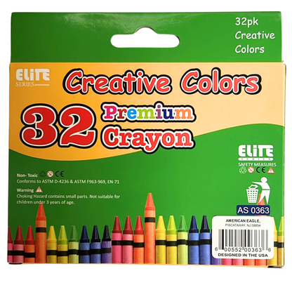 99¢ Elite Series –32Count Box of Crayons Non-Toxic Color Coloring School Supplies