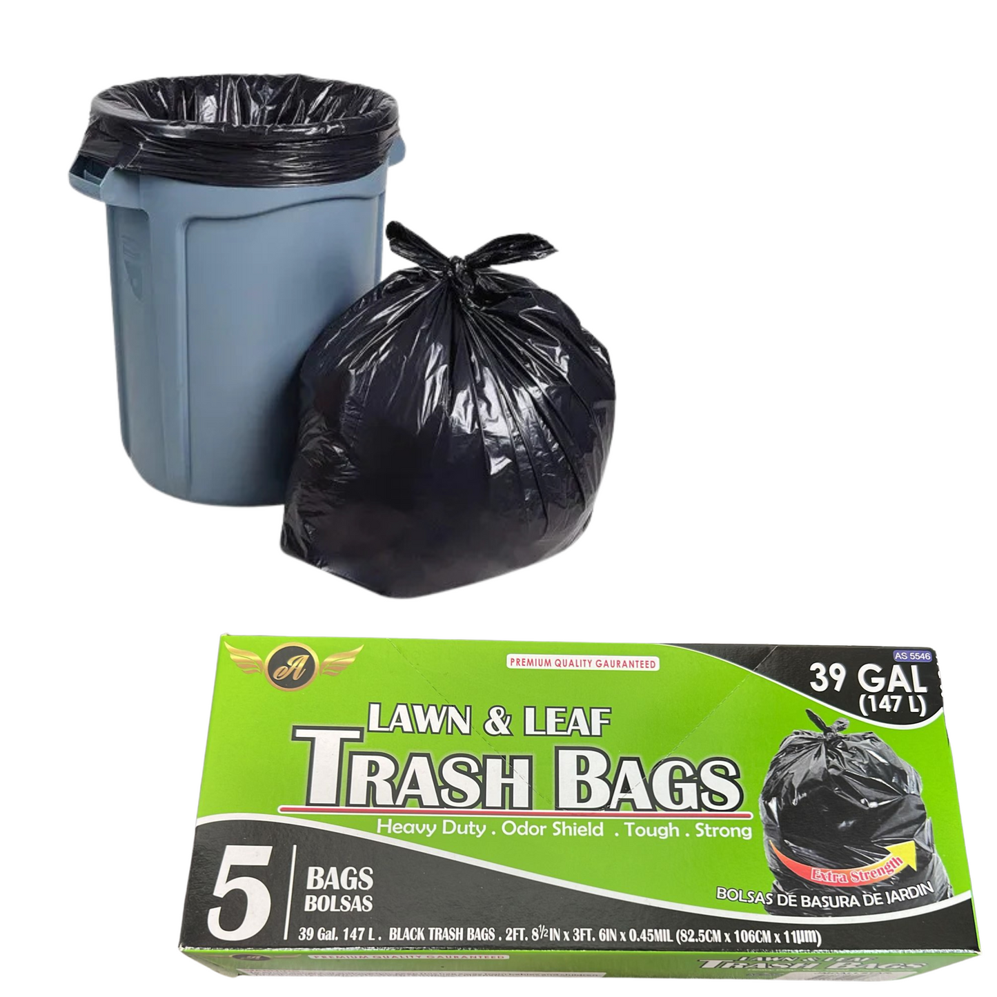 99¢ - 39 Gal Lawn & Leaf Trash Bags – 5 Black Bags in the Pack | Heavy-Duty Yard Waste Bags for Lawn and Garden Cleanup: 1CT