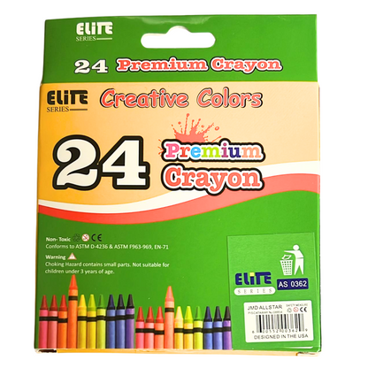 99¢ Elite Series –24Count Box of Crayons Non-Toxic Color Coloring School Supplies