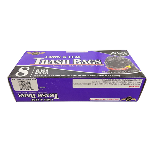 99¢- Lawn & Leaf Trash Bags 30 Gal / 114 L Black – 8 Bags | Heavy-Duty Yard Waste Bags for Lawn and Garden Cleanup