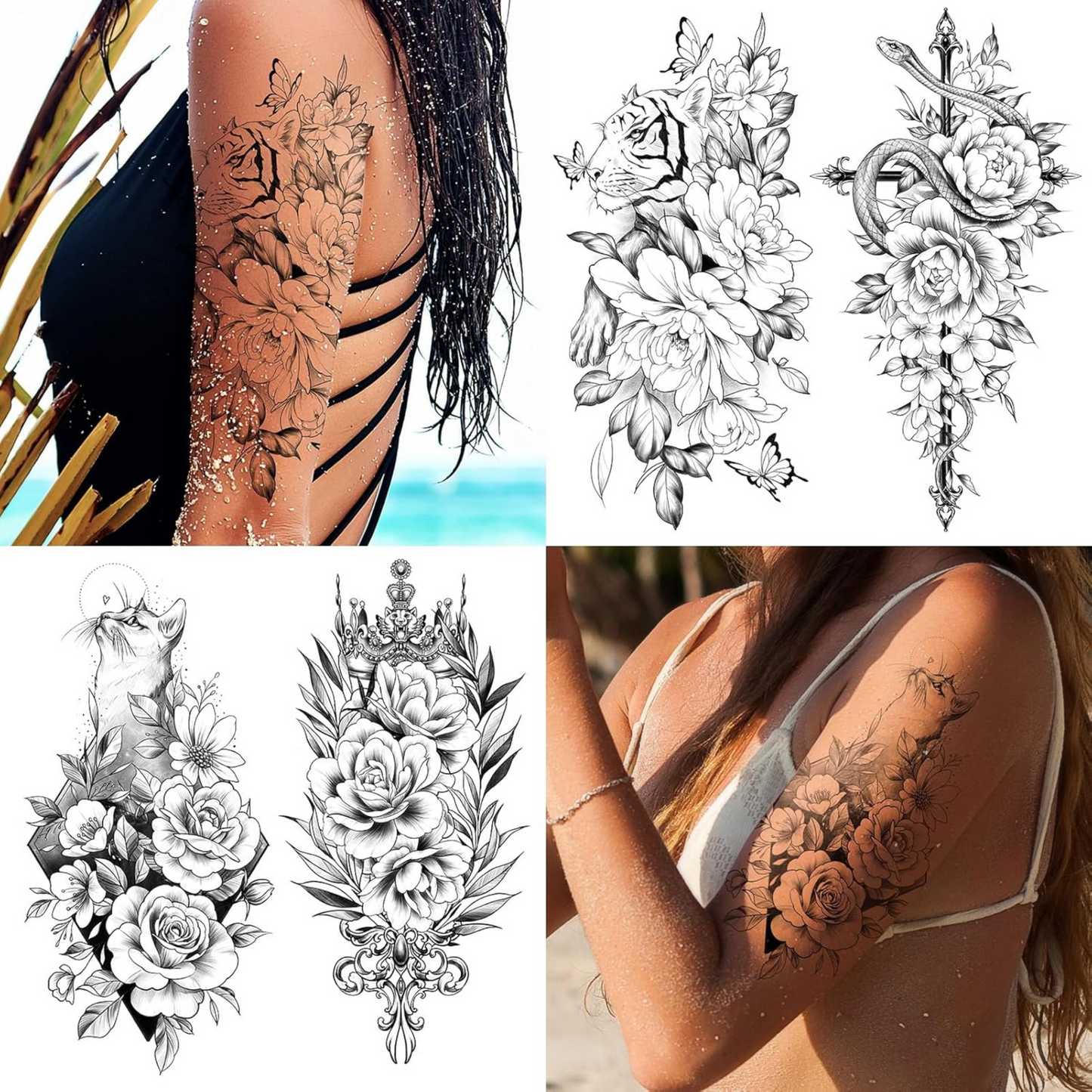 99¢- Temporary Tattoos for Women – Black Flower Rose Tattoo Stickers – Long-Lasting Semi-Permanent Body Art: 1CT