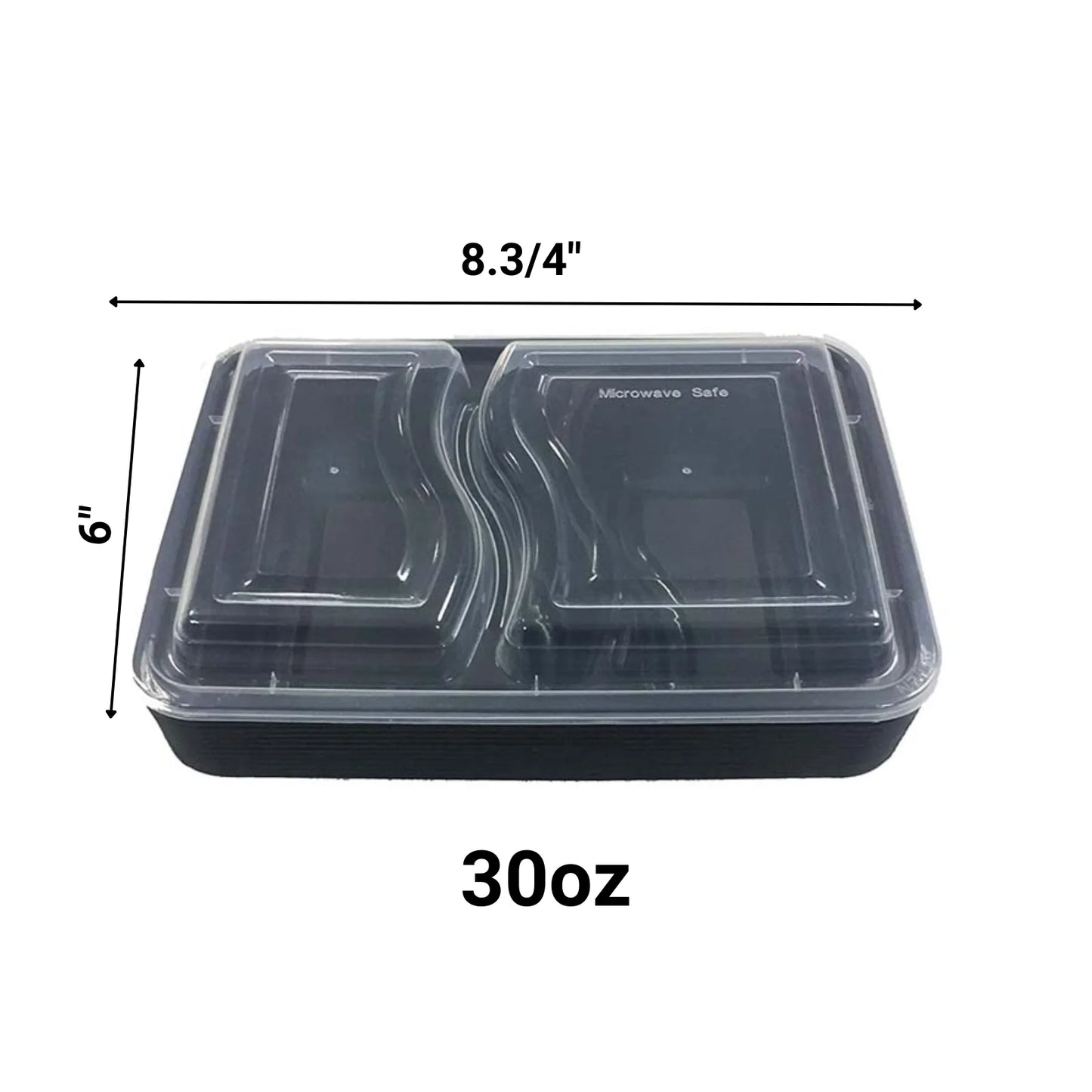 99¢-30oz Black Rectangular 2 Section MealPrep Containers With Clear Lids:2CT