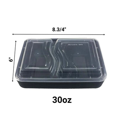 99¢-30oz Black Rectangular 2 Section MealPrep Containers With Clear Lids:2CT