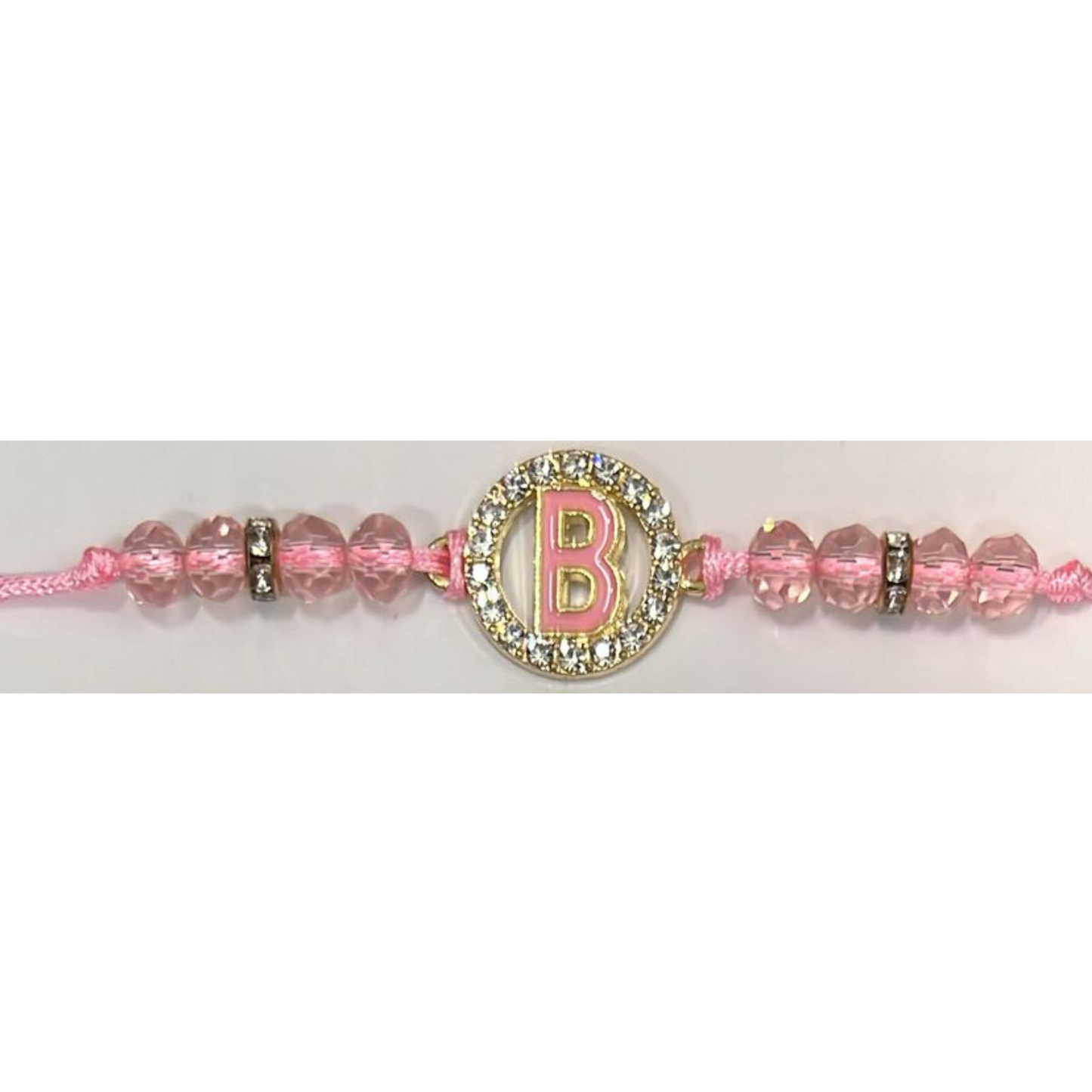 99¢- Beaded Colored Bracelet with Gold Rhinestone Alphabet Letters – Unisex Adjustable Jewelry: 1CT