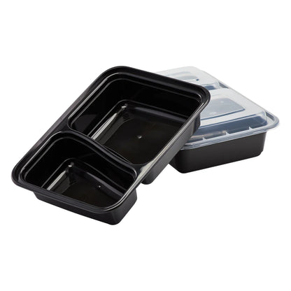99¢-30oz Black Rectangular 2 Section MealPrep Containers With Clear Lids:2CT