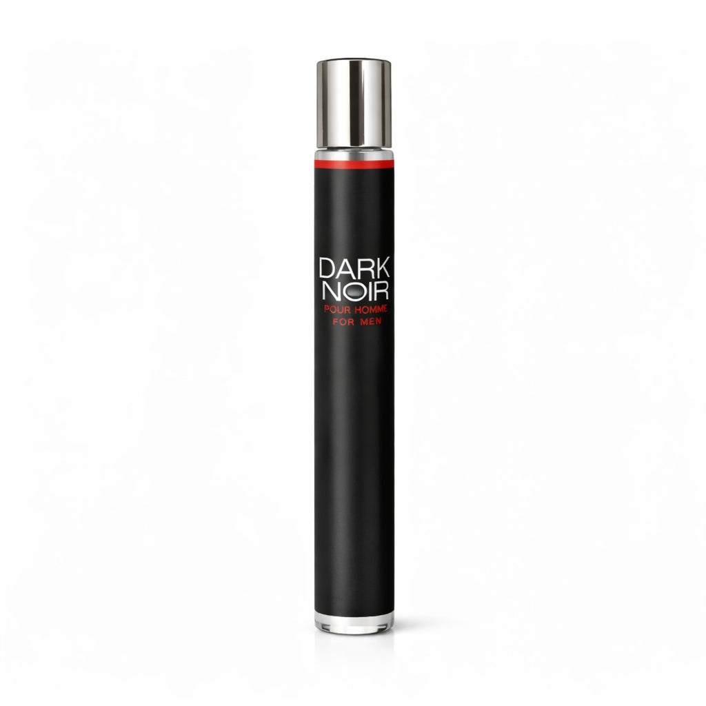 Black cylindrical product with 'Dark Noir' branding on a white background