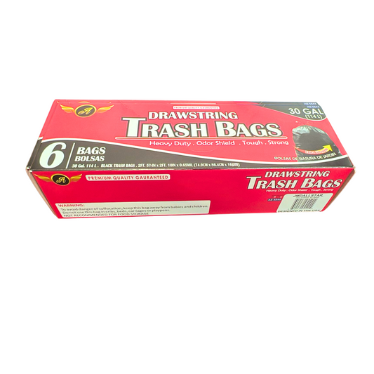 99¢-30 Gal 114L Premium Quality Drawstring Trash Bags – 6 Bags | Heavy Duty, Odor Shield, Strong & Durable