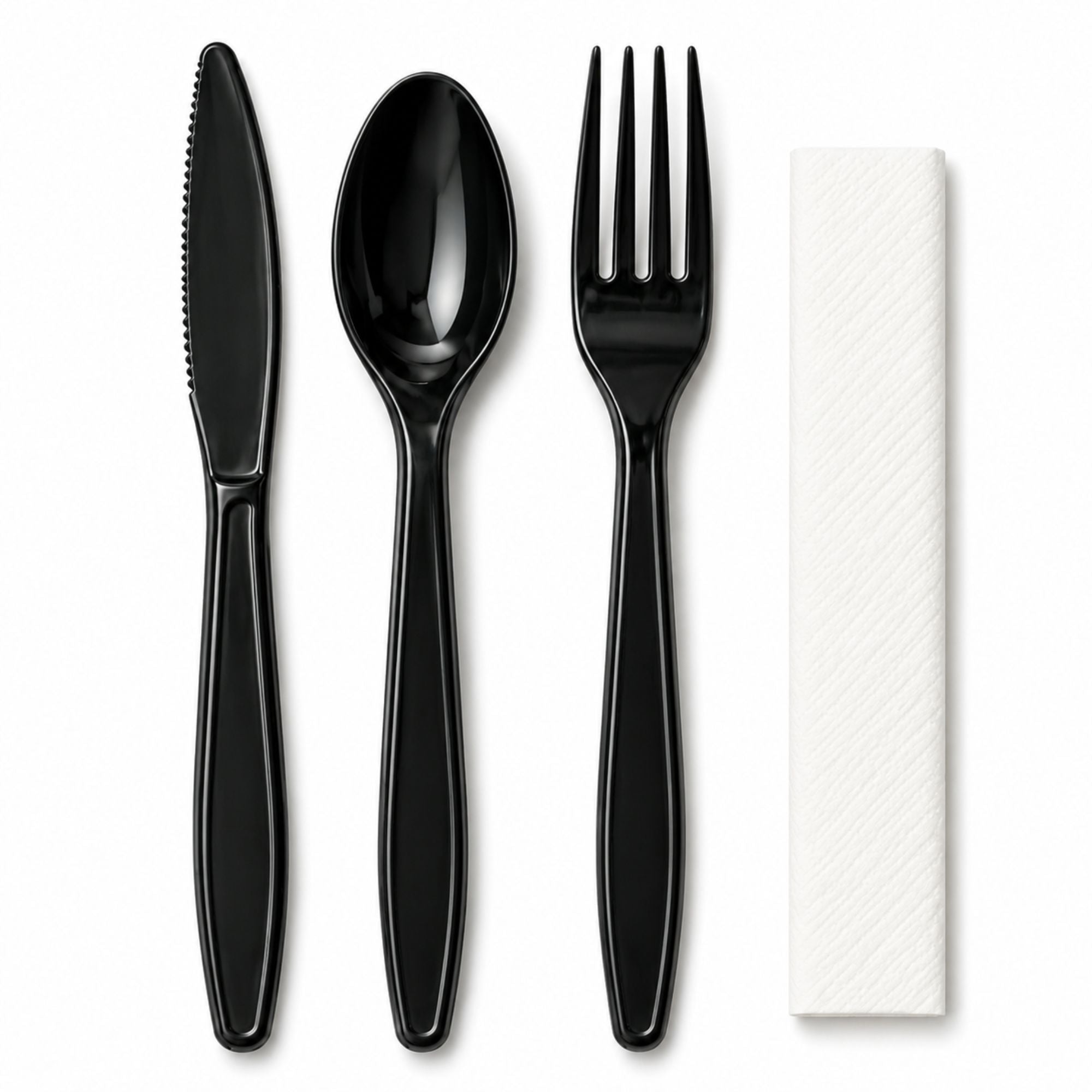 4 Piece Heavy Weight Black Plastic Cutlery Set
