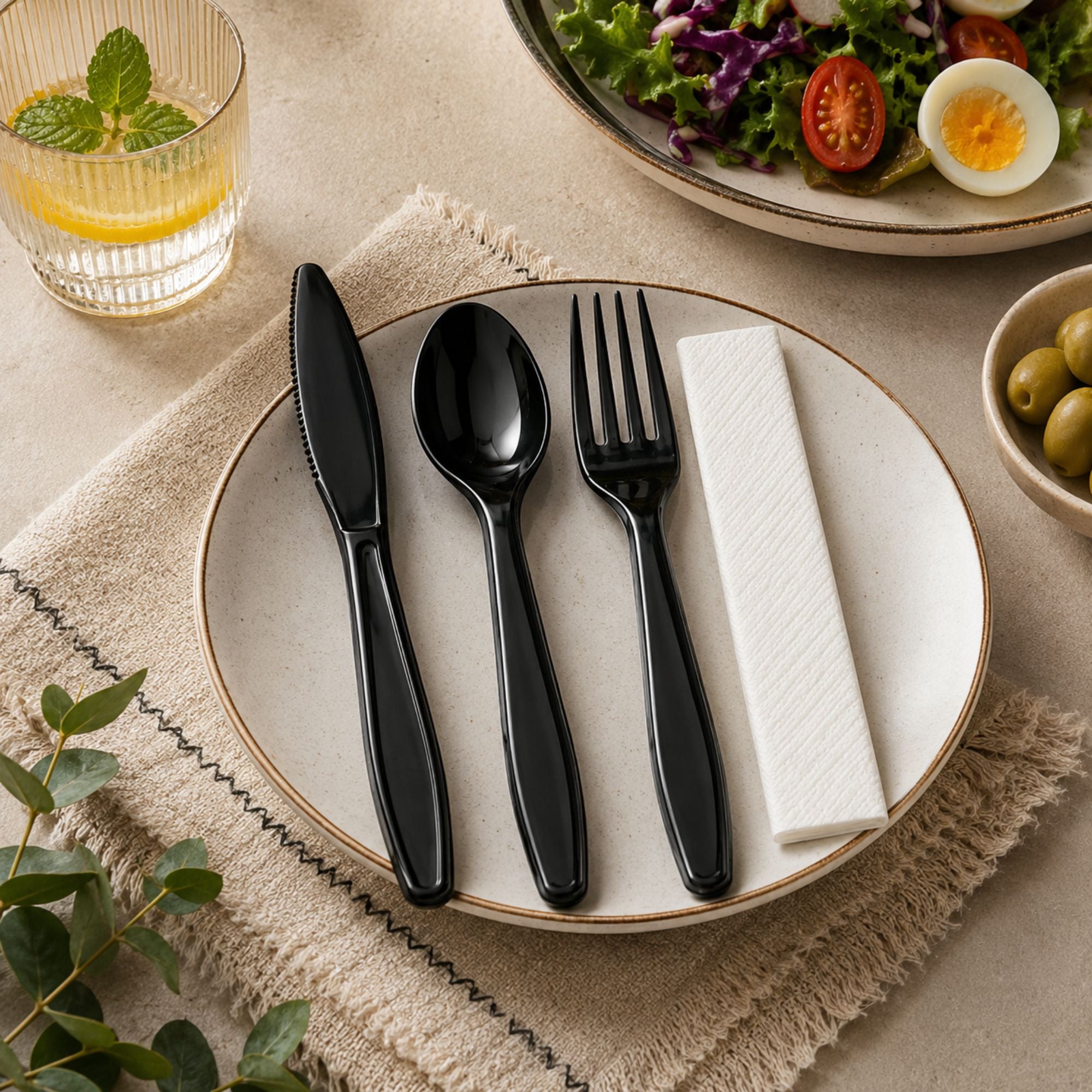 4 Piece Premium Black Disposable Cutlery Set