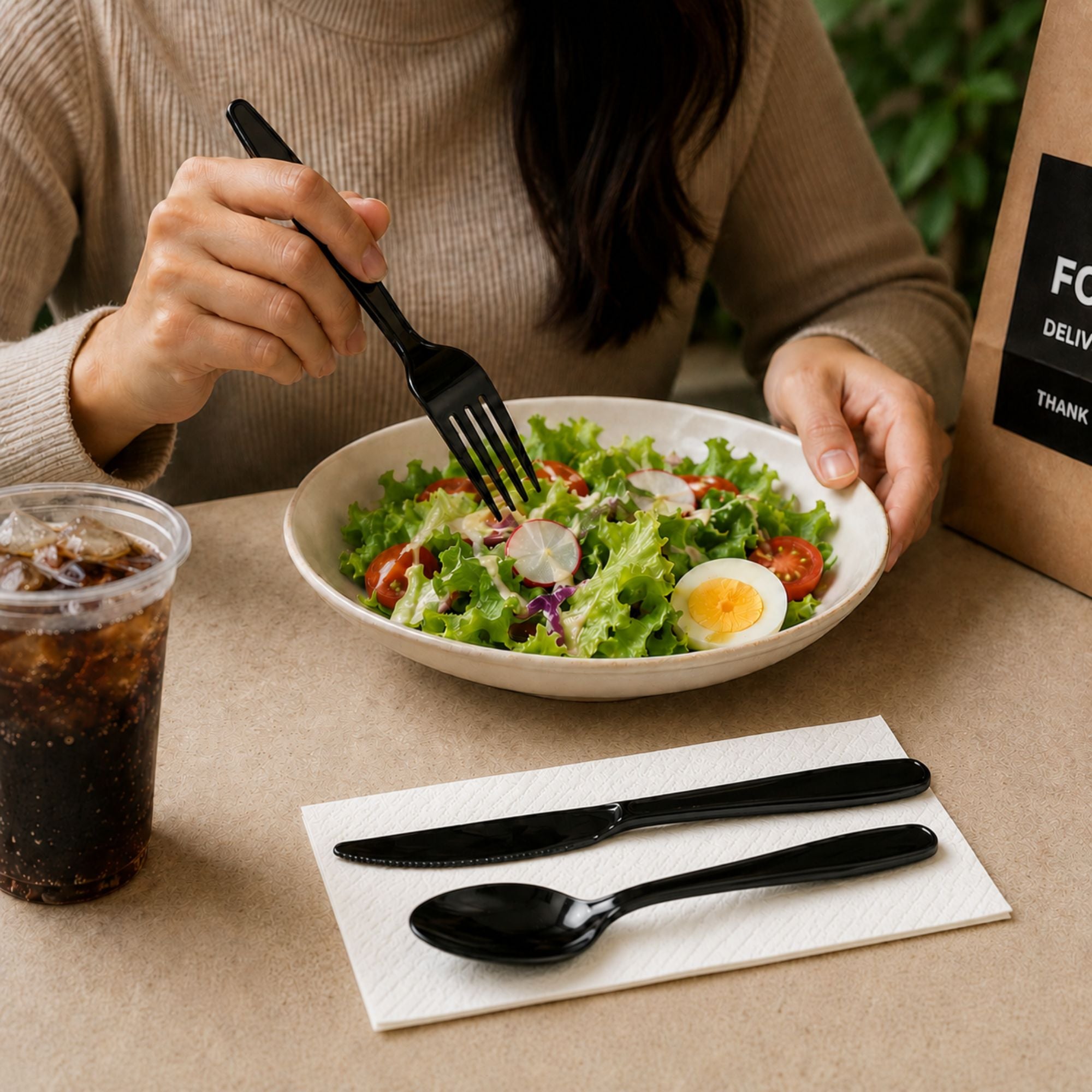 4 Piece Heavy Weight Plastic Utensil Set Black