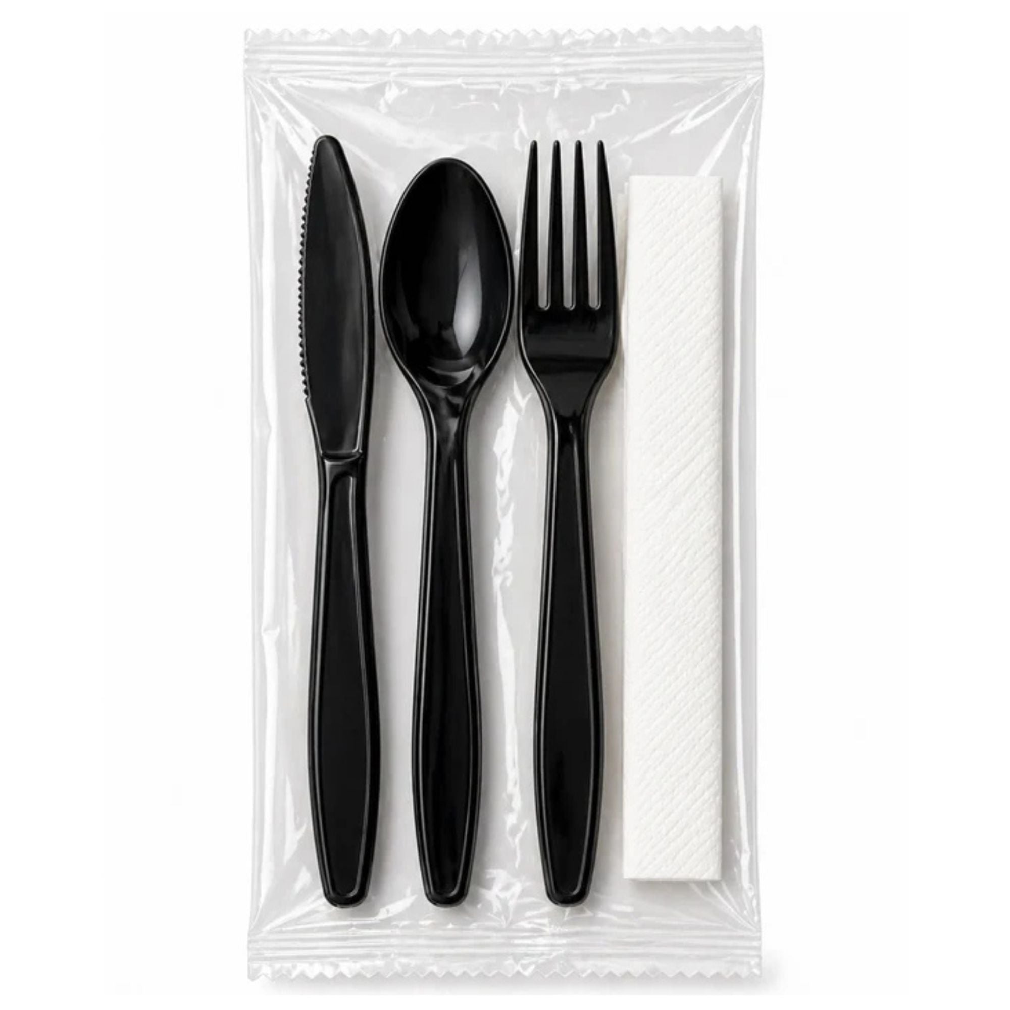 4 Piece Black Plastic Knife Fork Spoon Set