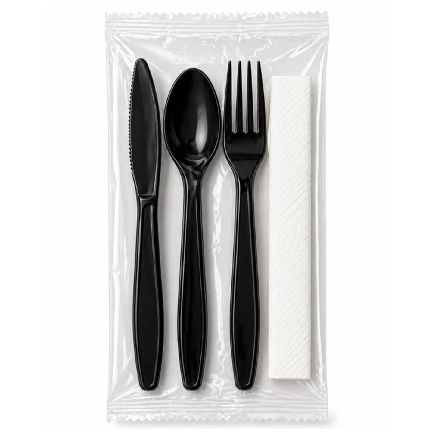 4 Piece Black Plastic Knife Fork Spoon Set