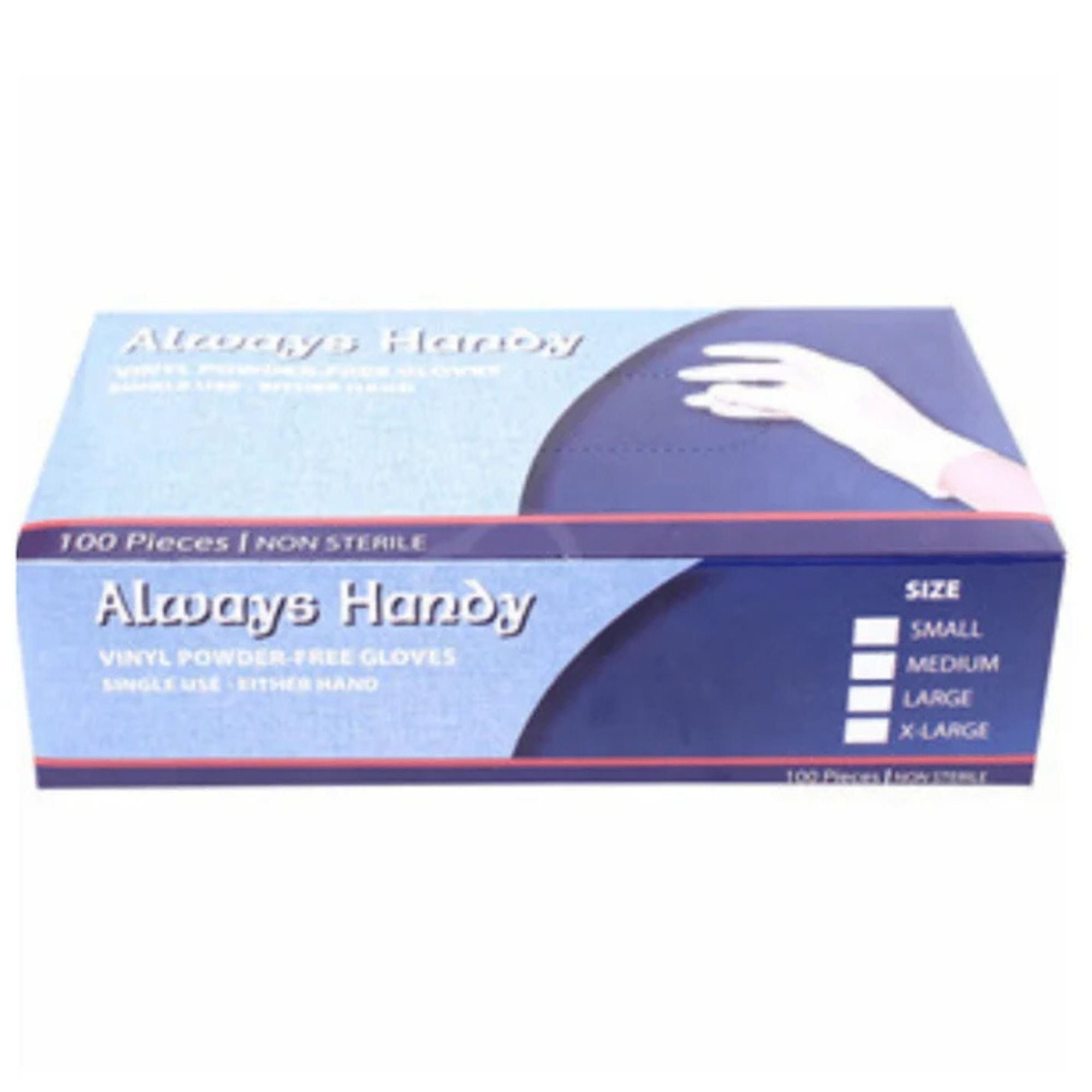 Box of Always Handy vinyl gloves with a hand illustration on a white background