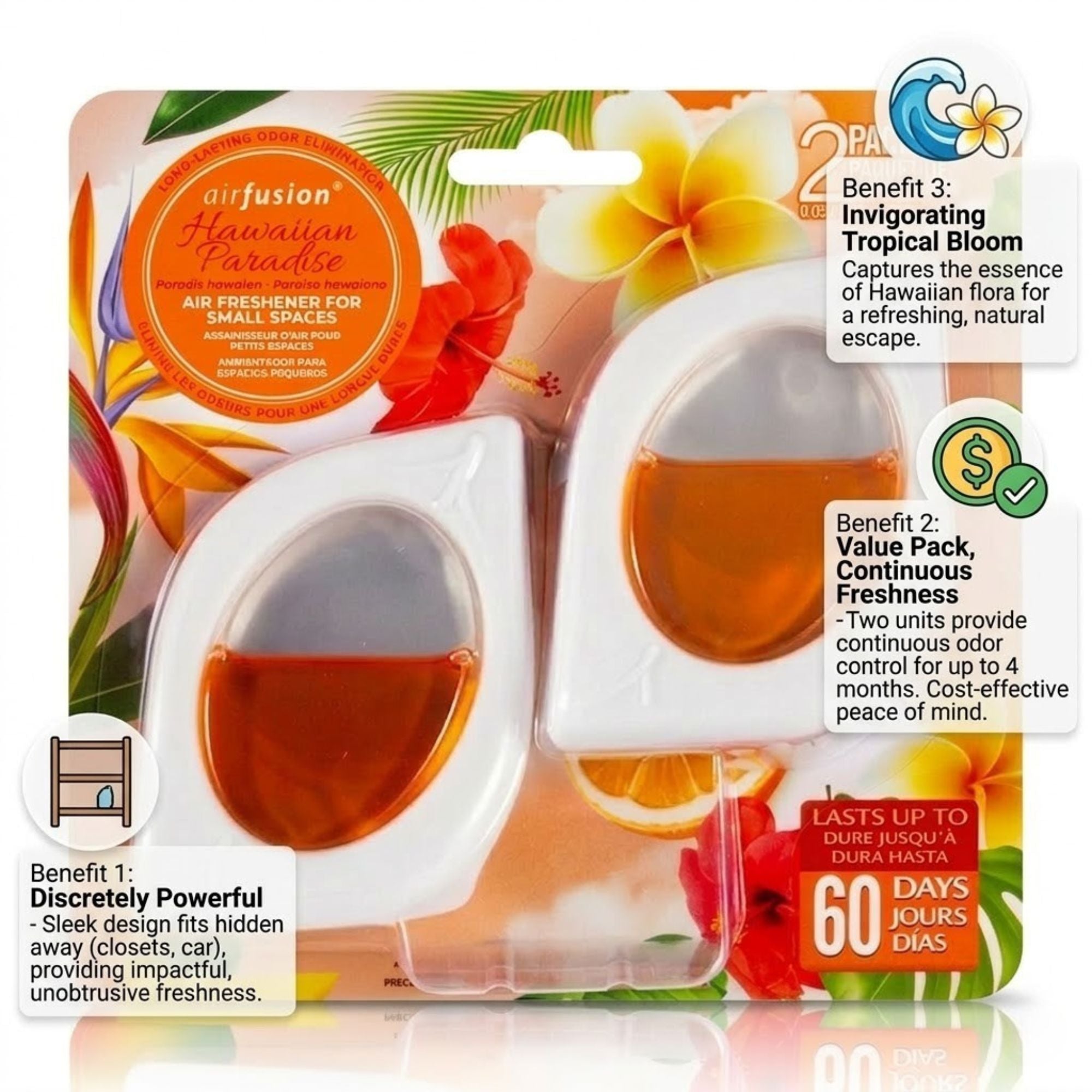 7.5ml Air Fusion Hawaiian Paradise Air Freshener 2 Pack Long Lasting Air Freshioner size and feature image