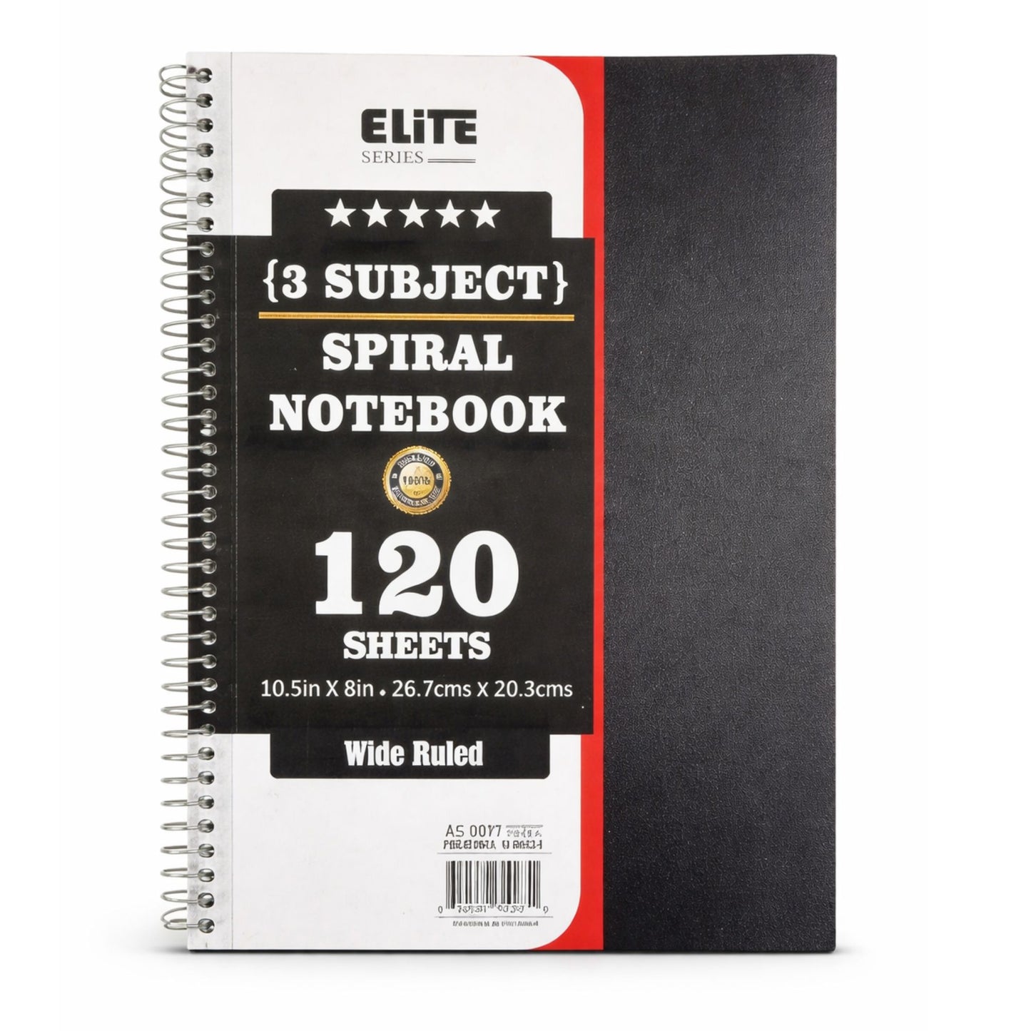 Elite Series 3-Subject Spiral Notebook 120 Sheets Wide Ruled