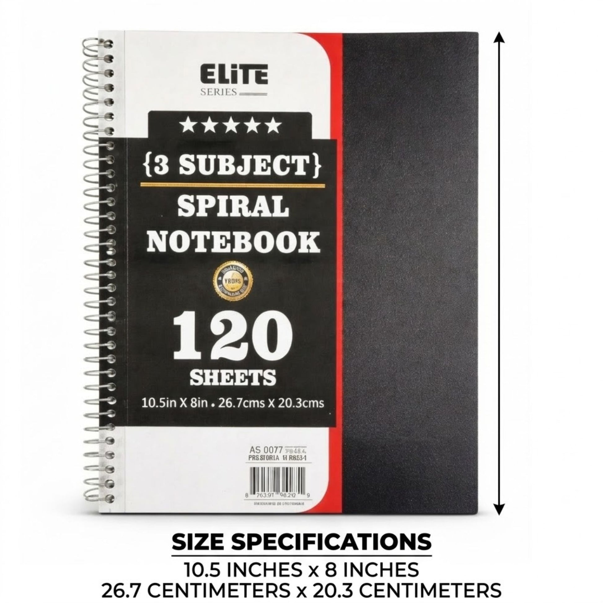 3-Subject Spiral Notebook 120 Sheets Wide Ruled Elite Series