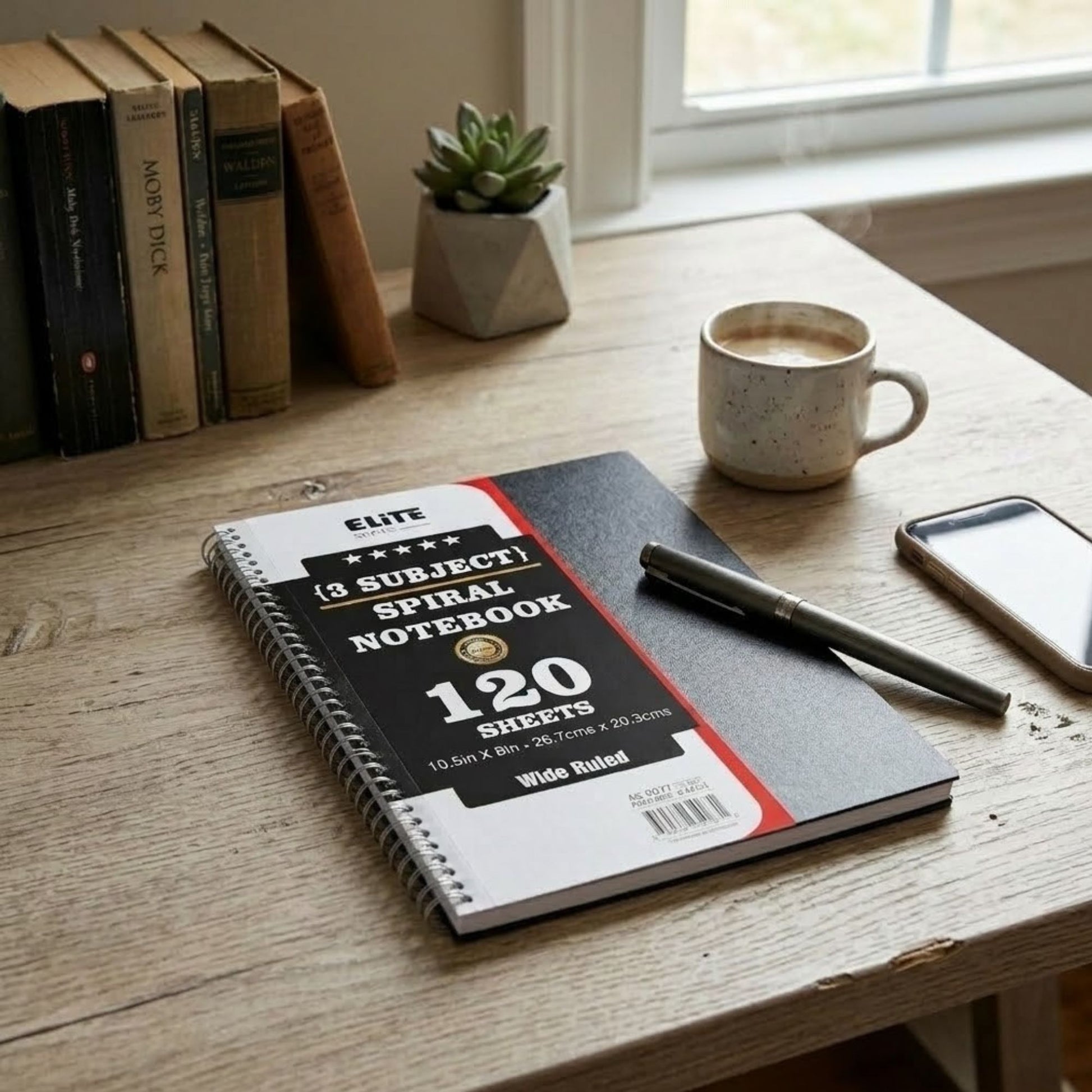 Elite Series 3-Subject Spiral Notebook 120 Sheets Wide Ruled