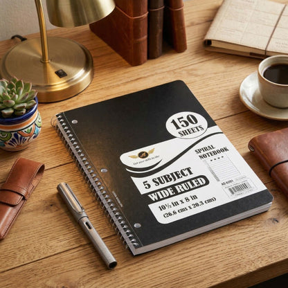 Premium 5-Subject Spiral Notebook 150 Sheets Wide Ruled